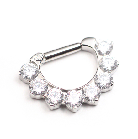Titanium Prong-set 8 Faceted gems Septum Clicker 1.6x.6.3mm - Vit