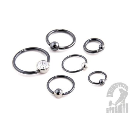 Ring i Niobium med stål kulor 1.6x11.1mm shiny black with steel ball