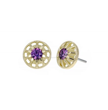 18k Mia 5mm ends in yellow gold with 2mm lilac stones, push fit