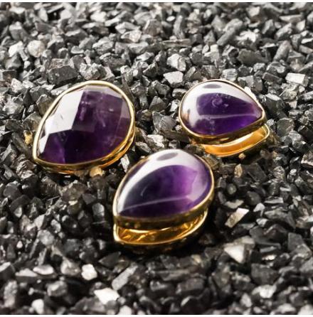 Solid Brass Stones spades with faceted Amethyst 16mm