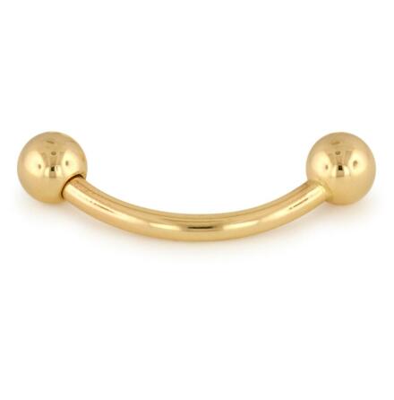 14k Curved barbell in yellow gold with 3mm balls, push fit