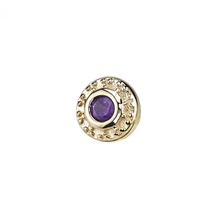 Pin with Tiny Nanda in Yellow Gold - 5mm Beaded disc With 2mm Amethyst