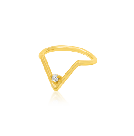 Gold Chevron Seam Ring with CZ stone